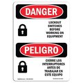 Signmission OSHA Sign, Lockout Switches Before Working Bilingual, 10in X 7in Rigid Plastic, 7" W, 10" L, Spanish OS-DS-P-710-VS-1435